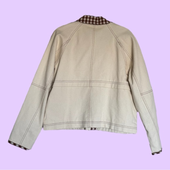 bagatelle Cream Jean Jacket with Brown Gingham Collar - Picture 3 of 7